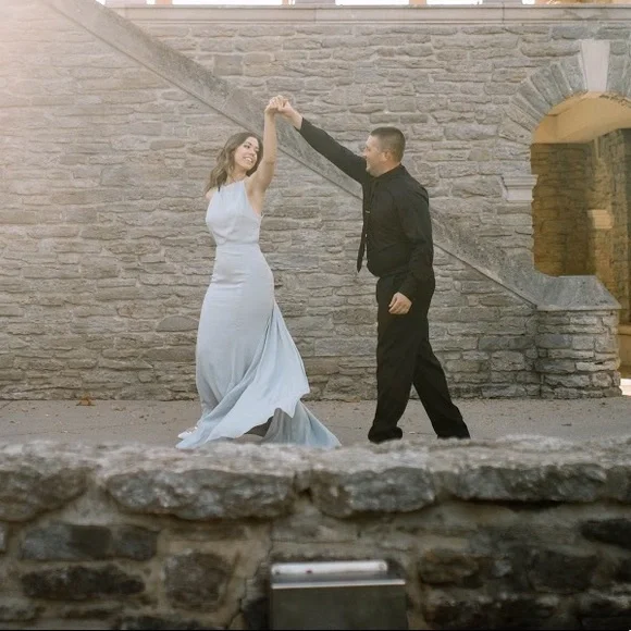 Elegant Light Blue Halter Evening Gown - Picture 3 of 3